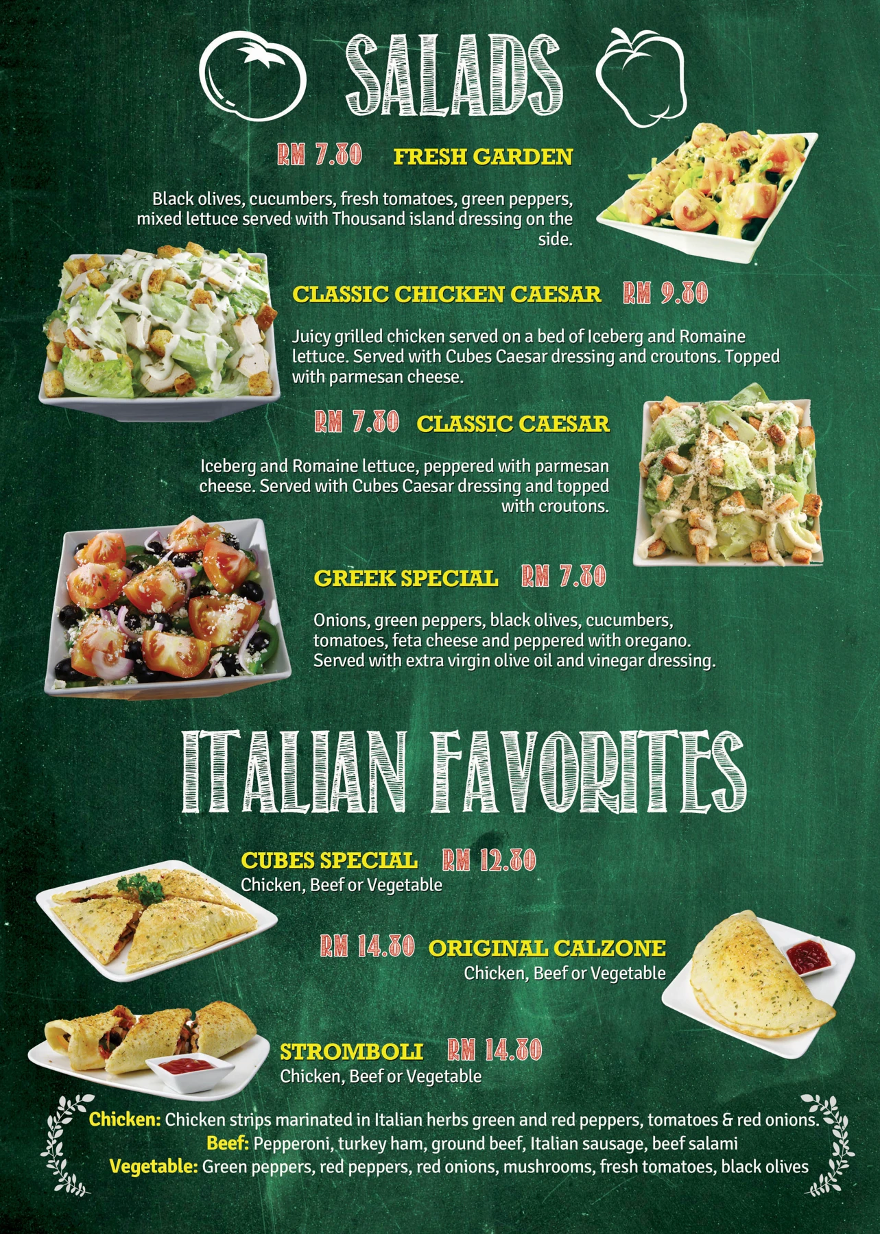 CUBES Pizza menu design — 2